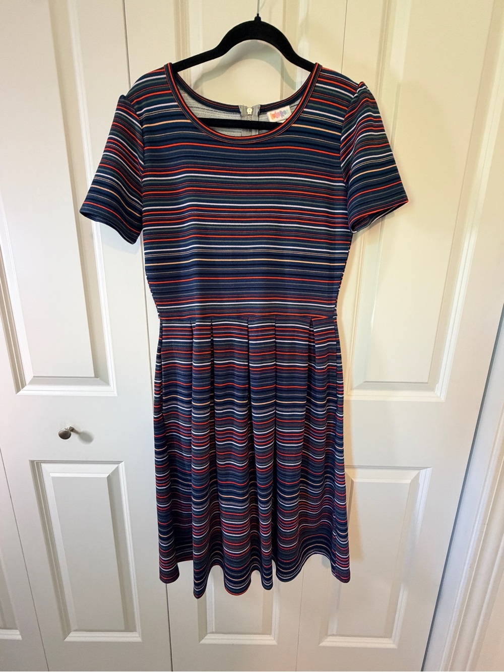 LuLaRoe Navy Blue Red Stripe Midi Dress
